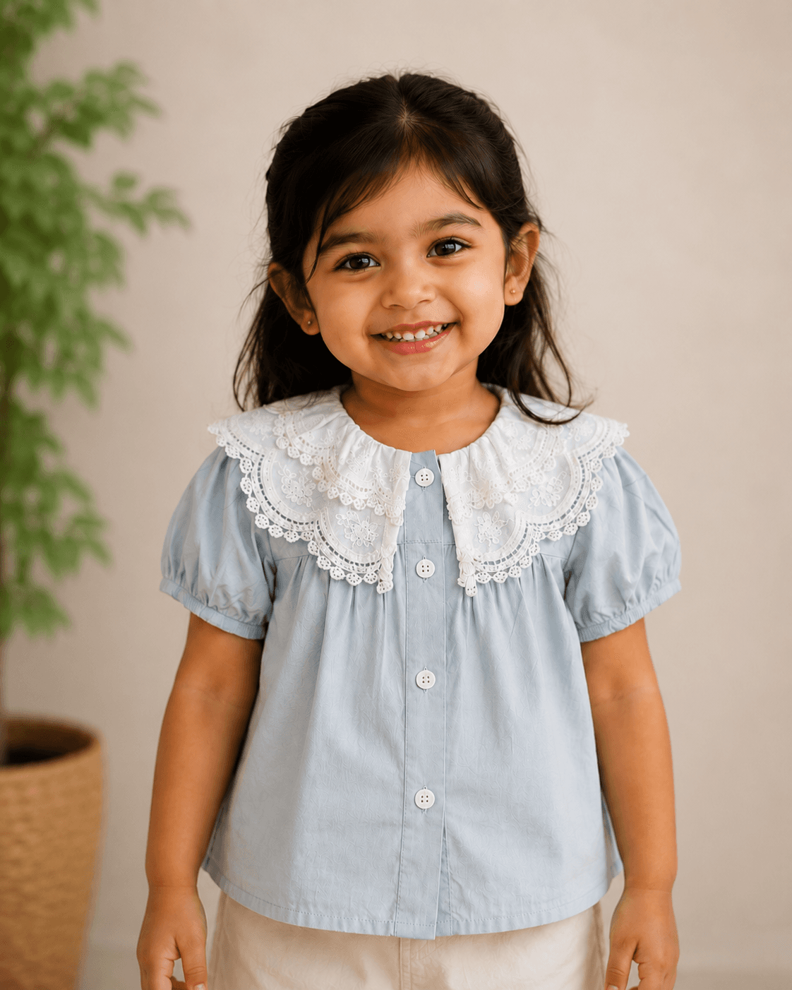 Baby Girls Puff Sleeve Fashion Top – Blue