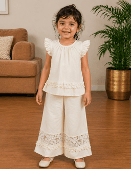  Baby Girls Embroidered Co-ord Set – Beige 