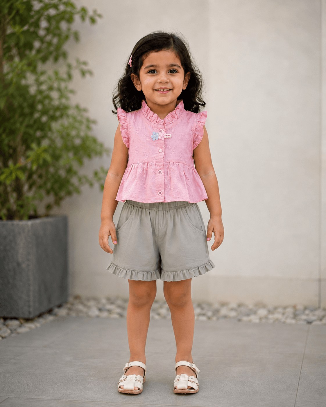 Peppy Orange Baby Girls Top & Shorts Set with Frill Sleeves