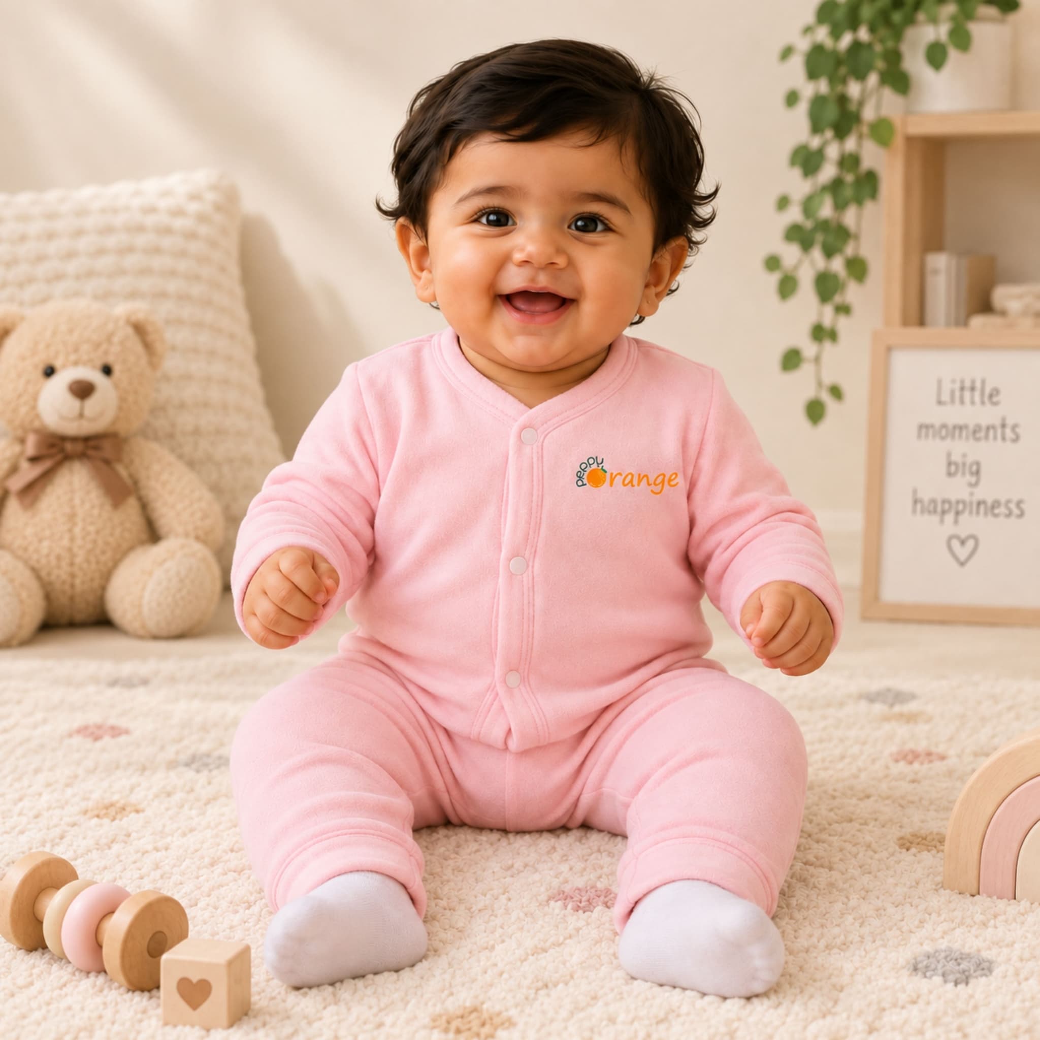 Peppy Orange Kids Thermal Set for Boys & Girls | Winter Wear Innerwear Set | Ultra-Soft Cotton Warm Thermal Top & Bottom | Pink