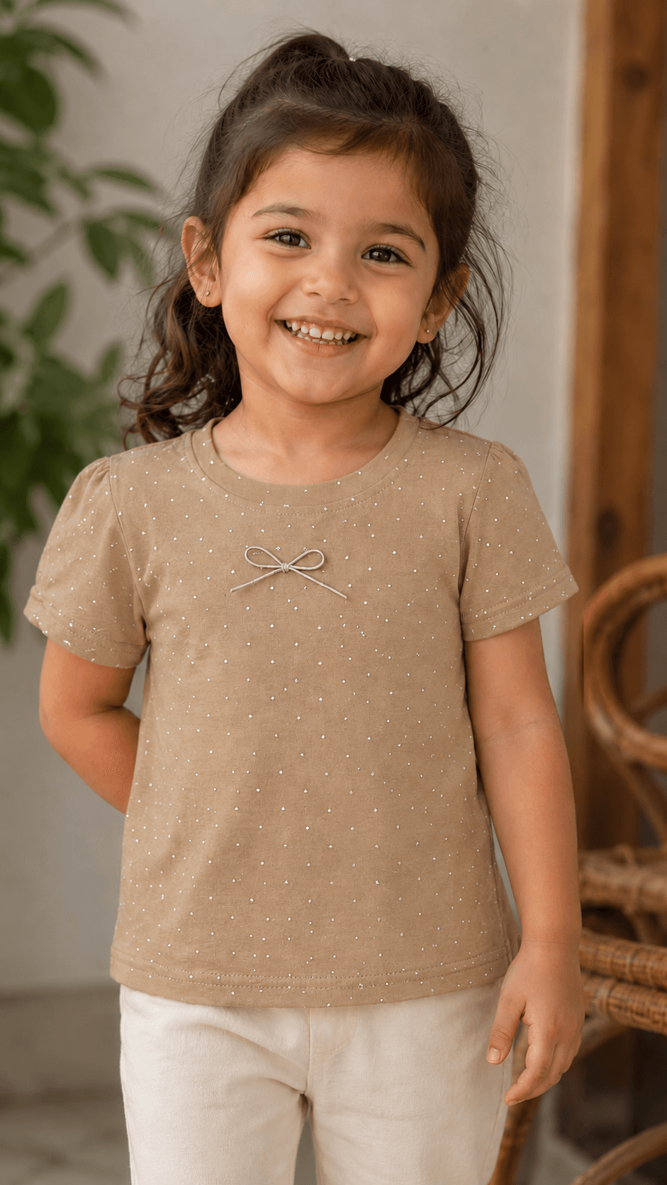 Brown Solid Half Sleeves Baby Regular Fit T-Shirt